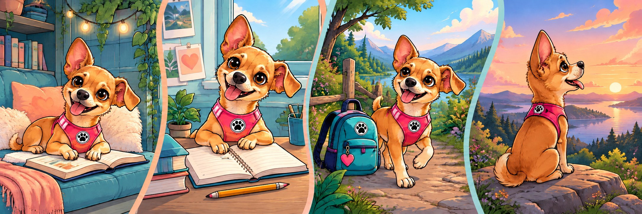 Four illustrated scenes with Miss Lucy